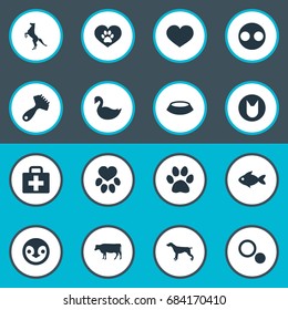 Vector Illustration Set Of Simple Fauna Icons. Elements Seafood, Dairy Farm, Hippodrome And Other Synonyms Print, Hippodrome And Footprint.