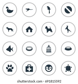 Vector Illustration Set Of Simple Fauna Icons. Elements Drug, Wallaby, Antarctica And Other Synonyms Mare, Swan And Collar.