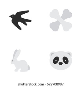 Vector Illustration Set Of Simple Fauna Icons. Elements Sparrow, Skeleton, Hare And Other Synonyms Animal, Sparrow And Skeleton.