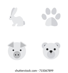 Vector Illustration Set Of Simple Fauna Icons. Elements Piggy, Foot, Hare And Other Synonyms Footprint, Hare And Animal.