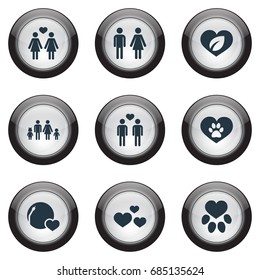 Vector Illustration Set Of Simple Feelings Icons. Elements Eco, Vetirinary, Lesbian And Other Synonyms Ecology, Footprint And Parent.
