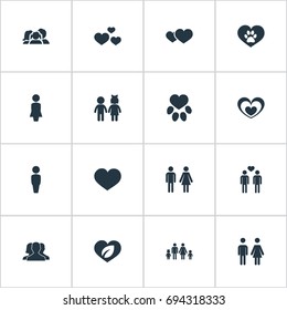 Vector Illustration Set Of Simple Feelings Icons. Elements Vetirinary, Eco, Couple And Other Synonyms Hearts, Romantic And Childhood.