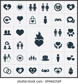 Vector Illustration Set Of Simple Feelings Icons. Elements Refresh, Decoration, Smiling Love And Other Synonyms Wounded, Staff And Mother.