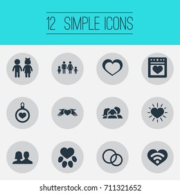 Vector Illustration Set Of Simple Feelings Icons. Elements Stove, Protection, Bright And Other Synonyms Decoration, Family And Parent.