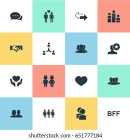 Vector Illustration Set Of Simple Fellows Icons. Elements Partner, Mates, Friendship And Other Synonyms Buddies, Community And Hand.