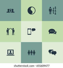 Vector Illustration Set Of Simple Fellows Icons. Elements Balance, Talk, Gossip And Other Synonyms Letter, Balance And Friends.
