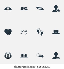 Vector Illustration Set Of Simple Fellows Icons. Elements Beer, Add Friend, Crowd And Other Synonyms Love, Medal And Remove.