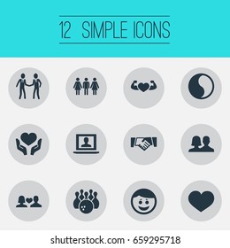 Vector Illustration Set Of Simple Fellows Icons. Elements Companion, Entertainment, Balance And Other Synonyms Harmony, Profile And Network.