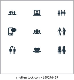 Vector Illustration Set Of Simple Fellows Icons. Elements Companion, Mates, Crowd And Other Synonyms Squad, Mates And Crowd.