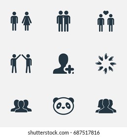 Vector Illustration Set Of Simple Fellows Icons. Elements Fellows, Toy, Unity And Other Synonyms Men, Panda And Union.