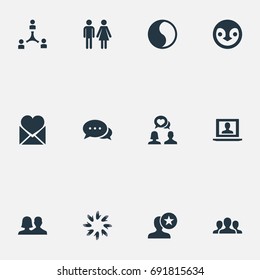 Vector Illustration Set Of Simple Fellows Icons. Elements Beloved, Talk, Penguin And Other Synonyms Married, Collaboration And Profile.