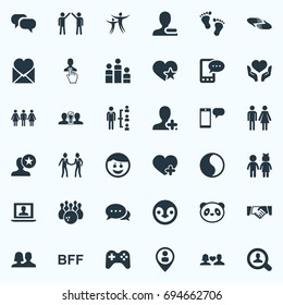 Vector Illustration Set Of Simple Fellows Icons. Elements Talk, Profile, Winner And Other Synonyms Partnership, Talk And Star.