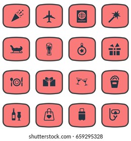 Vector Illustration Set Of Simple Festal Icons. Elements Aircraft, Surprise, Spell And Other Synonyms International, Mug And Magic.