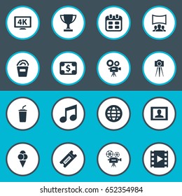 Vector Illustration Set Of Simple Film Icons. Elements High Resolution, Photographing, International And Other Synonyms K, Worldwide And Play.
