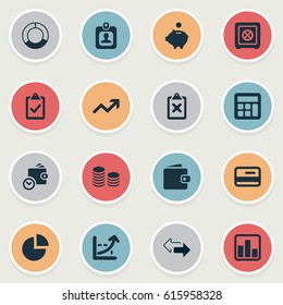 Vector Illustration Set Of Simple Finance Icons. Elements Authentication, Circle Diagram, Calculator And Other Synonyms Human, Percent And Saving.