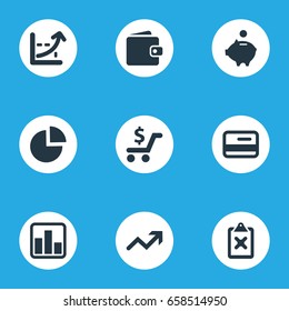 Vector Illustration Set Of Simple Finance Icons. Elements Billfold, Spending, Segmentation And Other Synonyms Payment, Saving And Credit.