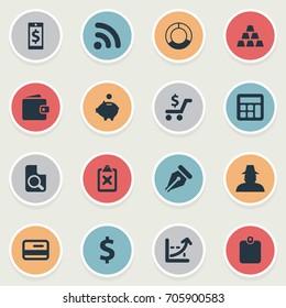 Vector Illustration Set Of Simple Finance Icons. Elements Credit Card, Pushcart, Circle Diagram And Other Synonyms Circle, Currency And Accounting.