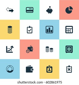 Vector Illustration Set Of Simple Financial Icons. Elements Two Directions, Progress, Segmentation And Other Synonyms Check, Control And Clipboard.