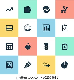 Vector Illustration Set Of Simple Financial Icons. Elements Supervision List, Calculator, Earnings And Other Synonyms Supervision, Accounting And Human.