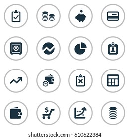 Vector Illustration Set Of Simple Financial Icons. Elements Rate, Authentication, Increase And Other Synonyms Control, Money And Discount.