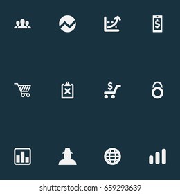 Vector Illustration Set Of Simple Financial Icons. Elements Cross On Clipboard, Worldwide Trade, Line Chart And Other Synonyms Analytics, Thief And Sales.