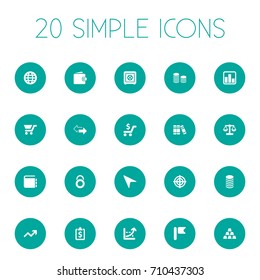 Vector Illustration Set Of Simple Financial Icons. Elements Strongbox, Line Chart, Security And Other Synonyms Lock, Business And Discount.