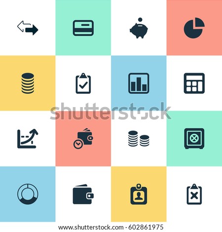 Vector Illustration Set Of Simple Financial Icons. Elements Two Directions, Progress, Segmentation And Other Synonyms Check, Control And Clipboard.