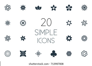 Vector Illustration Set Of Simple Flower Icons. Elements Hibiscus, Ornament, Narcissus And Other Synonyms Bay, Flowers And Daphne.