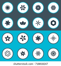 Vector Illustration Set Of Simple Flower Icons. Elements Peonies, Stock, Flower Ornament And Other Synonyms Stock, Lily And Marigold.