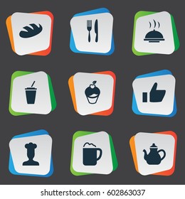 Vector Illustration Set Of Simple Food Icons. Elements Pub, Favorite, Bread And Other Synonyms Soft, Pot And Like.