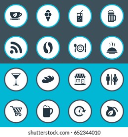 Vector Illustration Set Of Simple Food Icons. Elements Refreshment, Cone, Dishware And Other Synonyms Deadline, Ice-Cream And Cart.