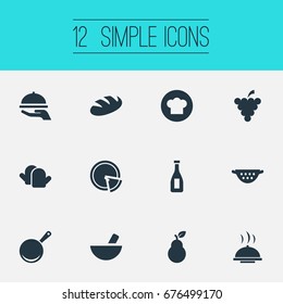 Vector Illustration Set Of Simple Food Icons. Elements Italian Cuisine, Kitchen Gloves, Hot Dish And Other Synonyms Cooking, Uniform And Soup.