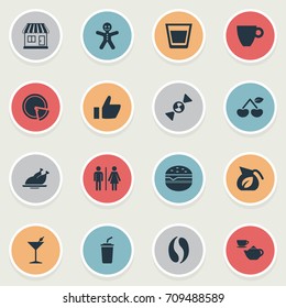 Vector Illustration Set Of Simple Food Icons. Elements Pepperoni, Favorite, Porcelain And Other Synonyms Milkshake, Bean And Smoothie.