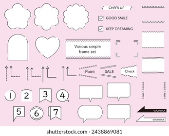 Vector illustration set of simple frames. Arrows, speech bubbles, number