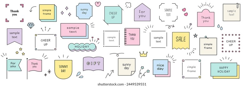 Vector illustration set of simple frames. Treats, frames, decorations, memos, hearts, stars