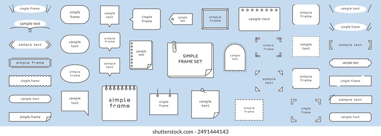 Vector illustration set of simple frames. Speech bubbles, borders, titles, headings, lines, banners