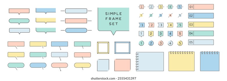 A vector illustration set of simple frames. Speech bubbles, frames, headings, titles, notes, speech balloon