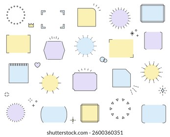Vector illustration set of simple frames. Borders, headings, titles, flourishes, sunbursts