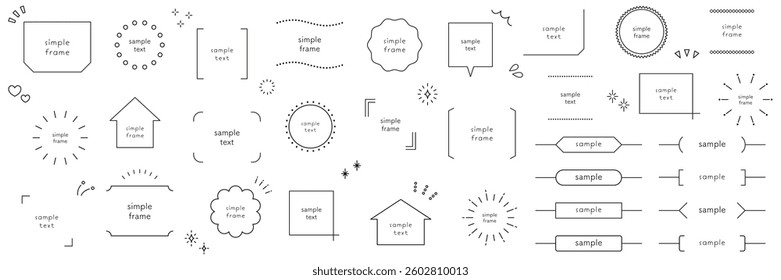 Vector illustration set of simple frames. Borders, headings, titles, flourishes, sunbursts