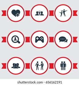 Vector Illustration Set Of Simple Friends Icons. Elements Beer, Fellows, Add And Other Synonyms Heart, Chat And Partnership.