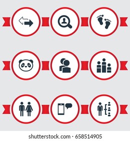 Vector Illustration Set Of Simple Friends Icons. Elements Arrows, Winner, Couple And Other Synonyms Footprints, Discrepancy And Reach.