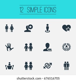 Vector Illustration Set Of Simple Friends Icons. Elements Fellows, Remove User, Singleness And Other Synonyms Friend, Lover And Male.