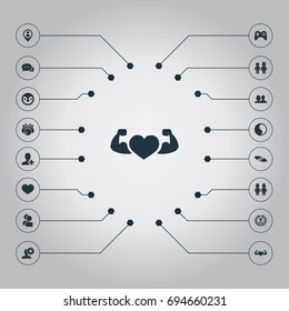 Vector Illustration Set Of Simple Friends Icons. Elements Talk, Bodybuilding, Balance And Other Synonyms Animal, Couple And Woman.