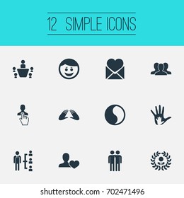 Vector Illustration Set Of Simple Friends Icons. Elements Mail With Heart, Merry, Conference And Other Synonyms Heart, Smile And Valentine.