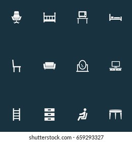 Vector Illustration Set Of Simple Furnishings Icons. Elements Chair, Bench, Crib And Other Synonyms Tv, Tube And Bed.