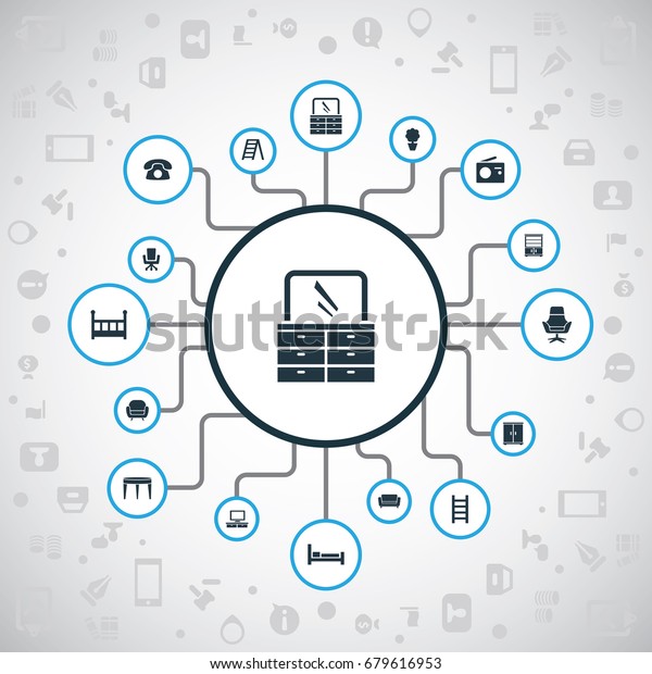 Vector Illustration Set Simple Furnishings Icons Stock Vector