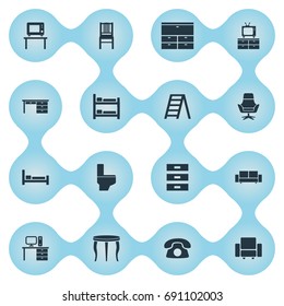 Vector Illustration Set Of Simple Furniture Icons. Elements Stillage, Contemporary Design, Furniture And Other Synonyms Container, Seat And Comfort.