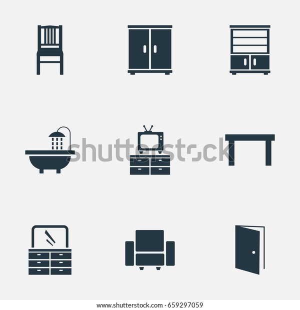 Vector Illustration Set Simple Furniture Icons Stock Vector