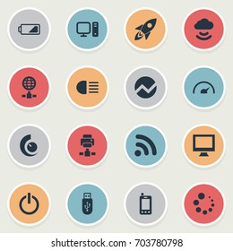 Vector Illustration Set Of Simple Gadget Icons. Elements PC, Launch, Web Cam And Other Synonyms Printer, Connection And Cloud.