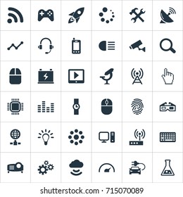 Vector Illustration Set Of Simple Gadget Icons. Elements Radio Tower, Keypad, Increase And Other Synonyms Signal, Thumbprint And Router.